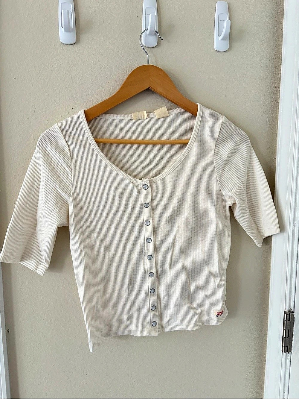 Levi's Dry Goods Ribbed Button-Front Top Striped Button-Front Top in Cream